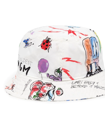 Msgm Graphic-print Bucket Hat In Weiss
