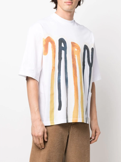 Marni Drip Logo Print Cotton Jersey T-shirt In White