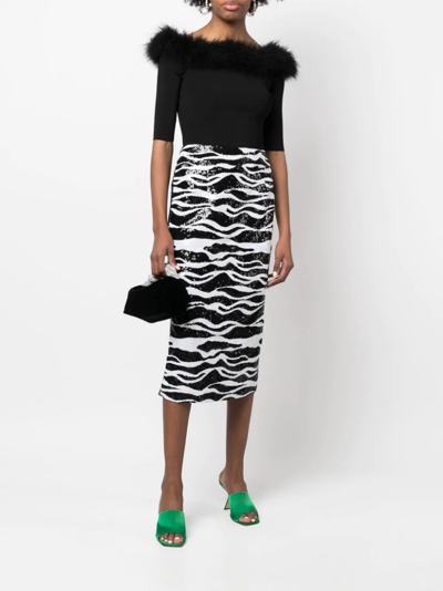 Dolce & Gabbana Zebra Sequined Midi Skirt W/ Mesh Back In Schwarz