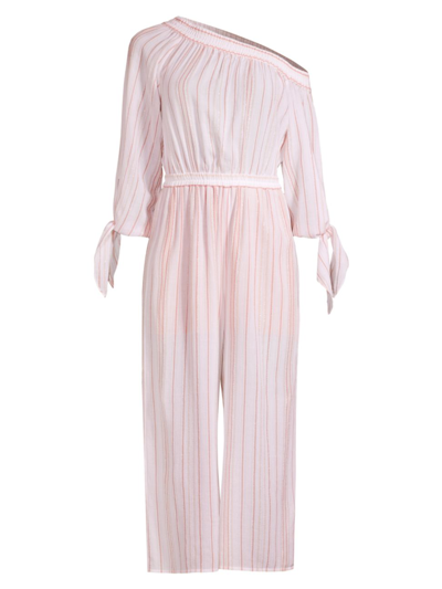 Michael Michael Kors Metallic Striped One Shoulder Jumpsuit In Dusty Rose ModeSens