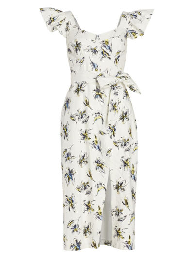 Shop Tanya Taylor Women's Alyna Belted Floral Midi-dress In Warped Lily