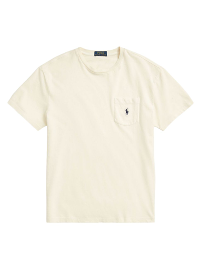 Shop Polo Ralph Lauren Men's Cotton-linen Chest Pocket T-shirt In Antique Cream