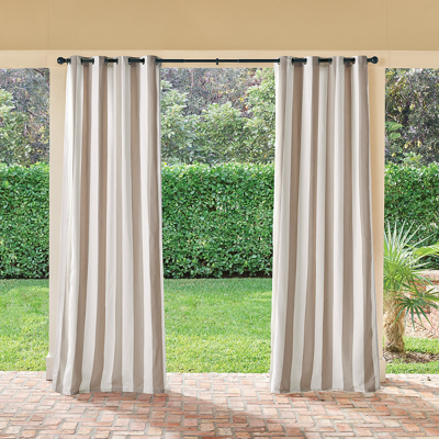 Frontgate Outdoor Curtain Stripe Panel In Resort Stripe Tan