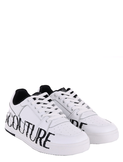 Shop Versace Jeans Couture Sneakers  In Pelle In Bianco
