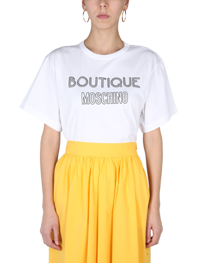 Shop Boutique Moschino Logo T-shirt In Bianco