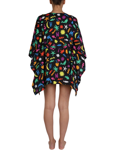Shop Moschino Caftan With All Over Logo Print In Nero