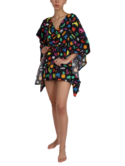 Shop Moschino Caftan With All Over Logo Print In Nero