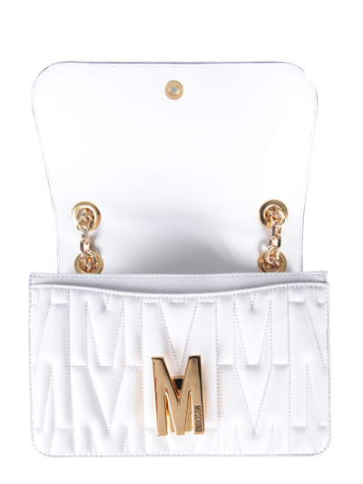 Shop Moschino Quilted Logo Shoulder Bag In Bianco