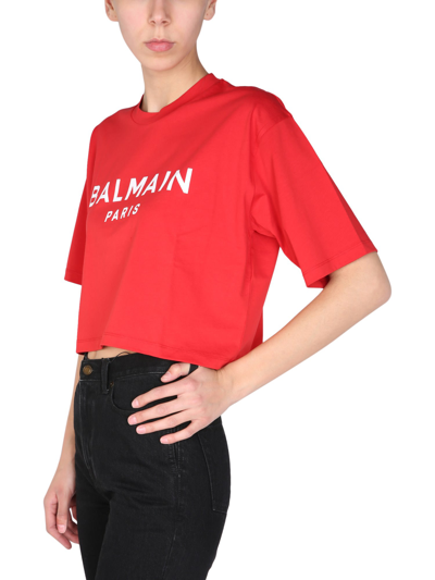 Shop Balmain Logo Print T-shirt In Rosso
