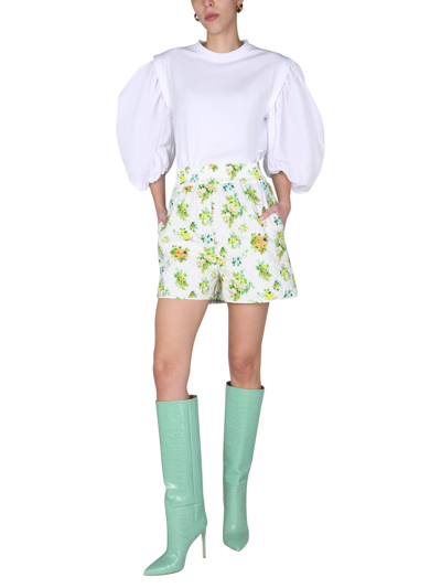Shop Msgm Micro Bouquet Print Shorts In Bianco