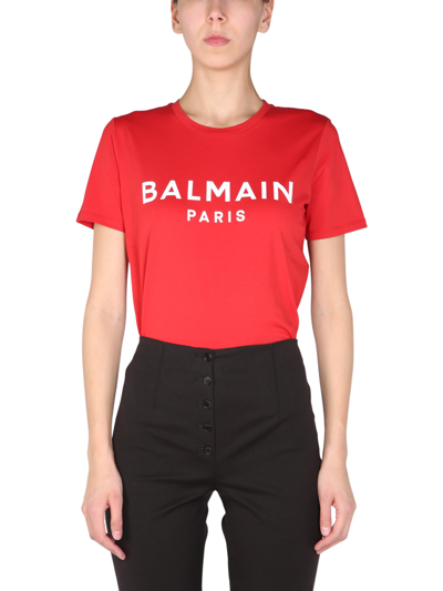 Shop Balmain Logo Print T-shirt In Rosso