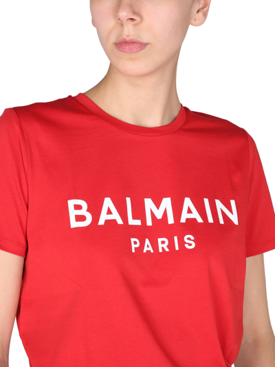 Shop Balmain Logo Print T-shirt In Rosso