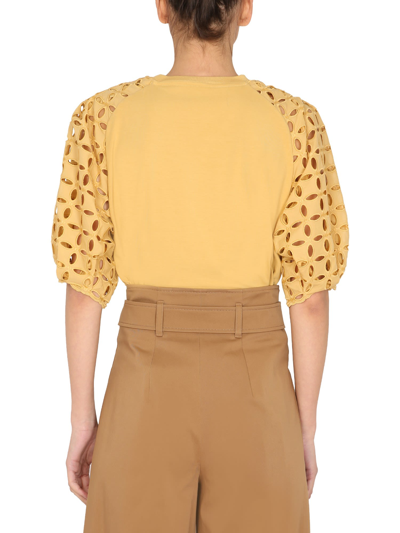 Shop Alberta Ferretti Embroidery Top In Giallo