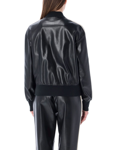 Shop Palm Angels Eco Leather Bomber Track Jacket In Black