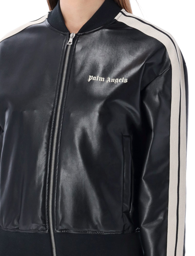 Shop Palm Angels Eco Leather Bomber Track Jacket In Black