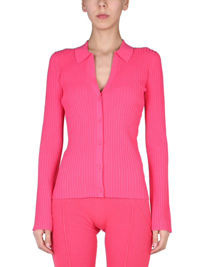 Shop Helmut Lang Ribbed Polo Cardigan In Fucsia