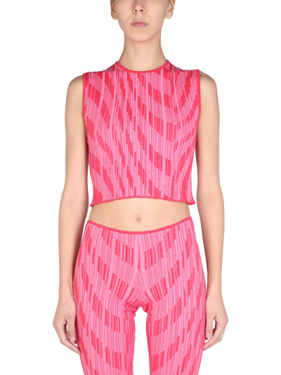 Shop Philosophy Di Lorenzo Serafini Jacquard Knitwear Crop Top In Rosa