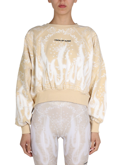 Shop Vision Of Super Paisley Pattern Sweatshirt In Beige