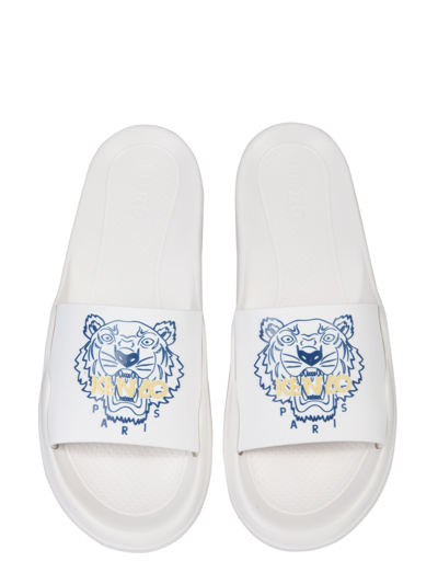 Shop Kenzo Tiger Slide Sandals In Bianco