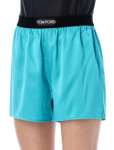 Tom Ford Solid Silk Satin Boxer Shorts In Green