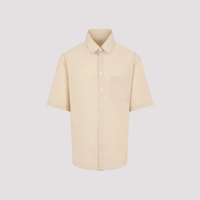 Shop Lemaire Regular Collar Short Sleeve Shirt In Color:  Golden Sand