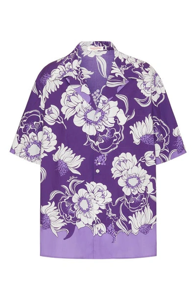 Shop Valentino Tropical Floral Boxy Fit Bowling Shirt In Violet