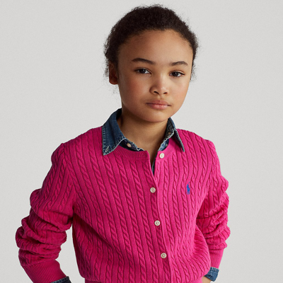 Shop Polo Ralph Lauren Mini-cable Cotton Cardigan In Accent Pink