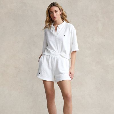 Shop Ralph Lauren Terry Polo Shirt & Short Cover-up Set In White