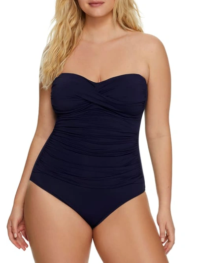 Shop Anne Cole Signature Live In Color Bandeau One-piece In Navy