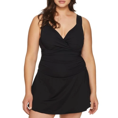 Shop Anne Cole Signature Plus Size Live In Color Underwire Swim Dress In Black