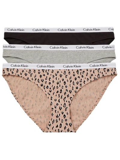 Shop Calvin Klein Carousel Bikini 3-pack In Black,grey,cheetah