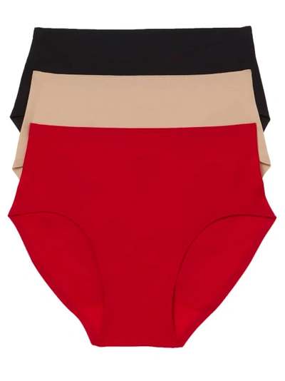 Shop Chantelle Soft Stretch Hipster 3-pack In Poppy Red,nude,black