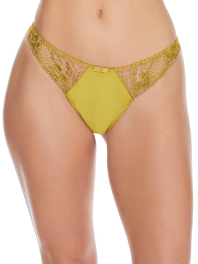 Shop Dita Von Teese Julie's Roses Thong In Chartreuse