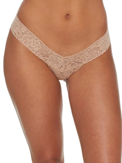 Shop Hanky Panky Daily Lace Low Rise Thong In Taupe