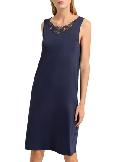 Shop Hanro Felice Cotton Tank Nightgown In Blueberry