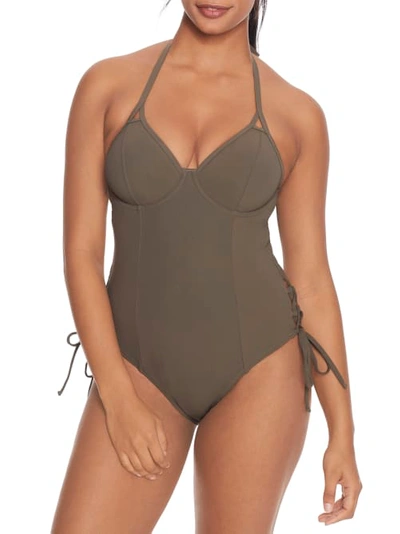 Shop Miss Mandalay Icon Plunge Underwire One-piece In Olive
