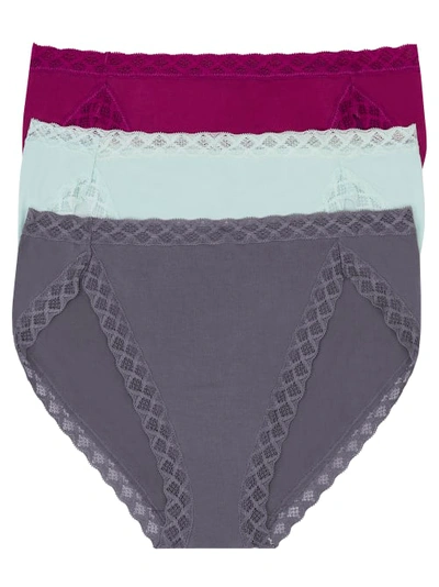 Shop Natori Bliss Cotton French Cut 3-pack In Berry,mint,anchor