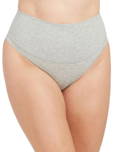 Shop Spanx Cotton Comfort Thong In Heather Grey