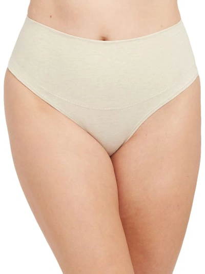 Shop Spanx Cotton Comfort Thong In Heather Oatmeal