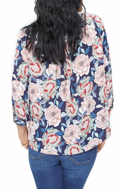 Shop Nydj High/low Crepe Blouse In Blue Passion Flower