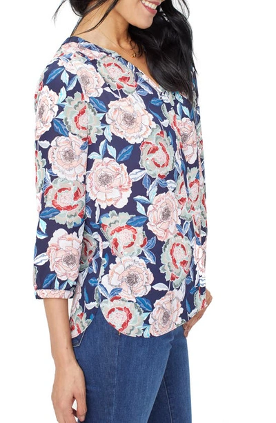 Shop Nydj High/low Crepe Blouse In Blue Passion Flower