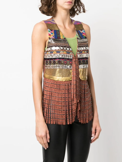 Etro Embellished Fringed Suede And Cotton-voile Vest In Rosa