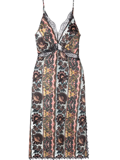Shop Sandro Floral-print Lace Trim Slip Dress In Black