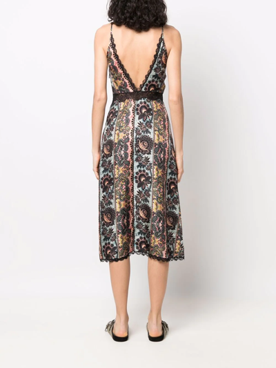 Shop Sandro Floral-print Lace Trim Slip Dress In Black