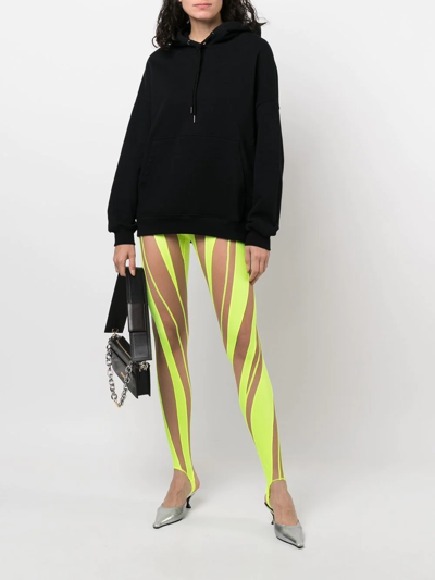 Shop Mugler Sheer Spiral-print Leggings In Gelb