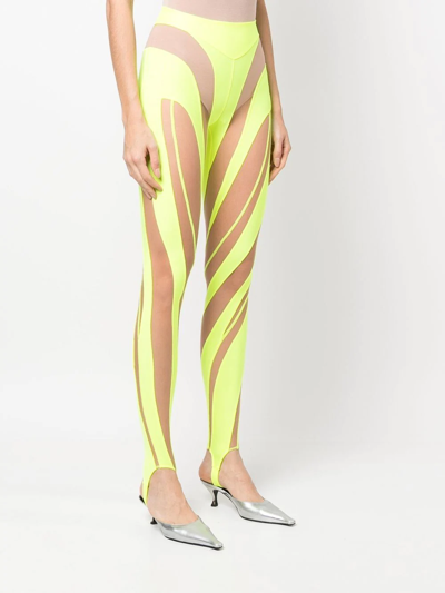 Shop Mugler Sheer Spiral-print Leggings In Gelb