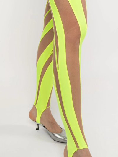 Shop Mugler Sheer Spiral-print Leggings In Gelb