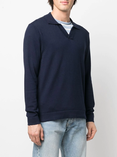 Frescobol Carioca Aurelio Buttonless Cotton And Wool-blend Polo Shirt In Blue