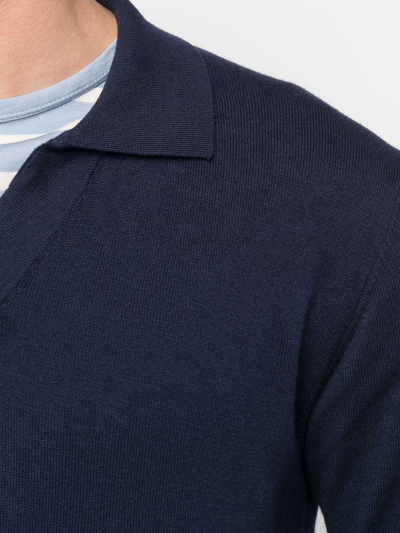 Frescobol Carioca Aurelio Buttonless Cotton And Wool-blend Polo Shirt In Blue
