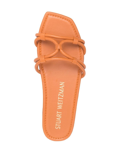Stuart Weitzman Strappy Square-toe Slides In Orange